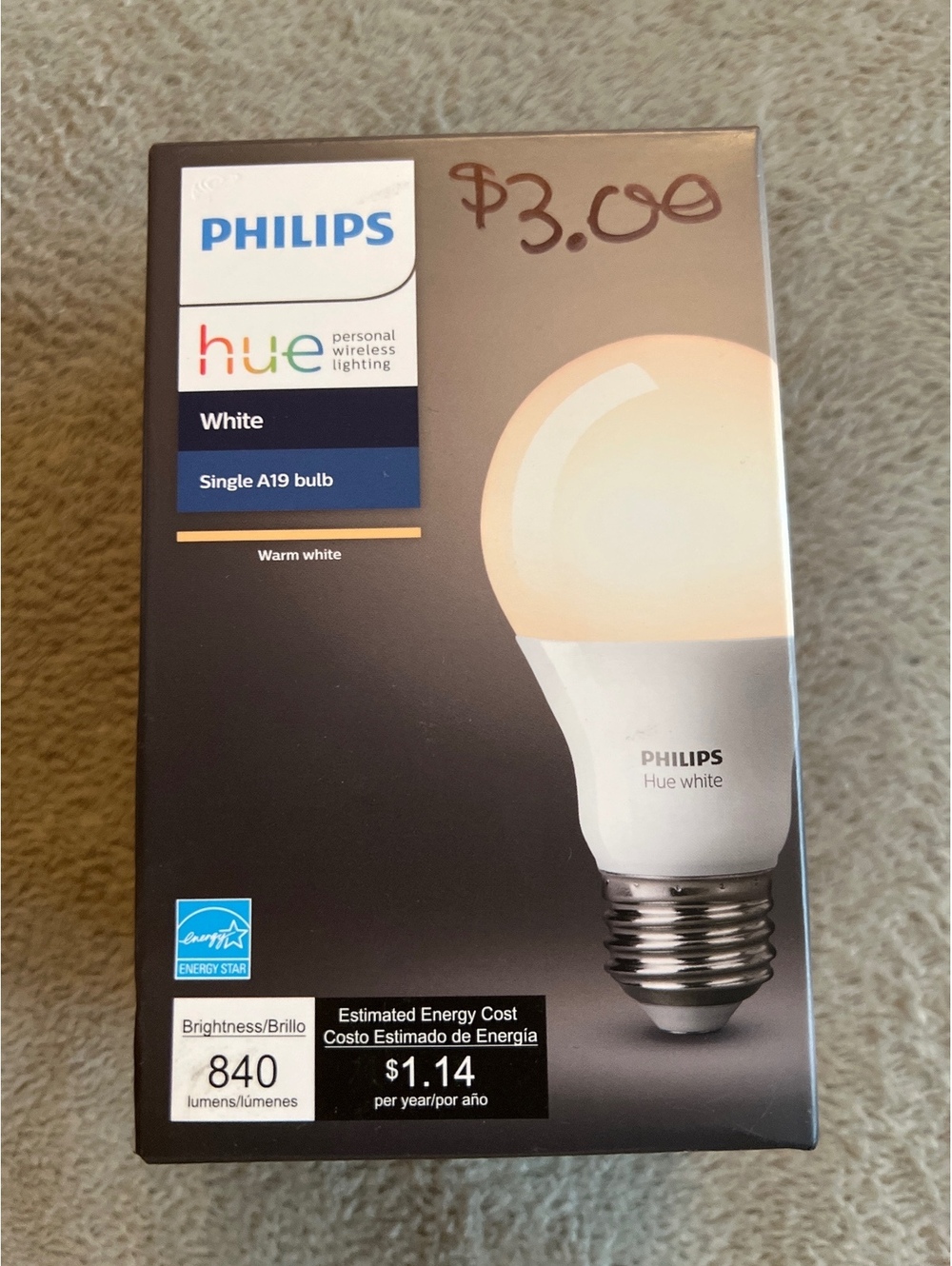 Philips Hue White A19 LED Smart Light Bulb - Warm White, 840 Lumens